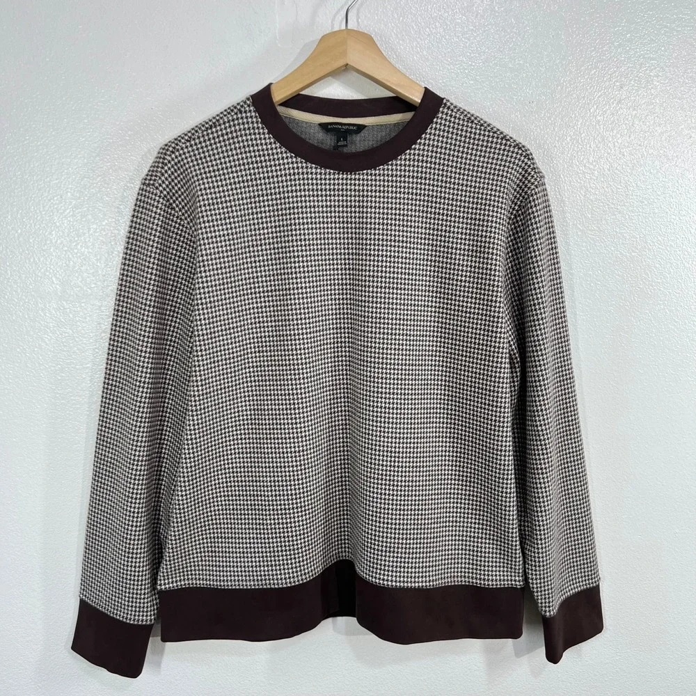 Banana Republic Houndstooth Sweatshirt Men's Large Brown Crewneck Pullover